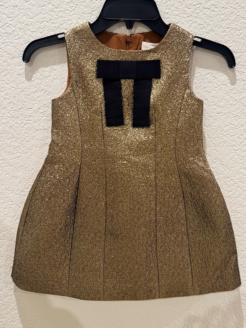 A LOVES A GIRLS Gold Glitter Dress with Black Bow. Sizes : 2T , 5 , 6
